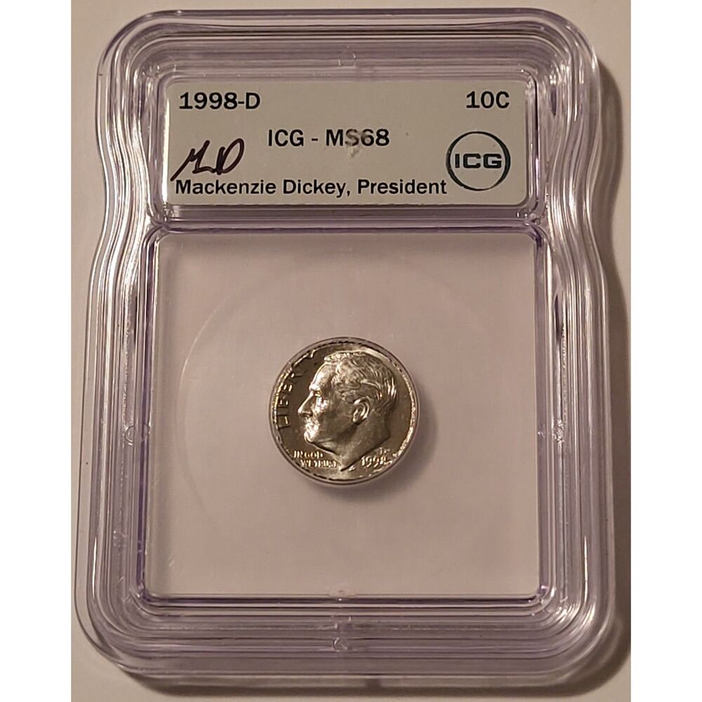 1998 D Roosevelt Dime MS68 ICG Mackenzie Dickey Signed